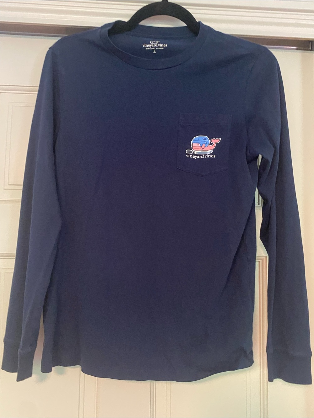 Boys Vineyard Vines Navy Long-Sleeve “Hockey” Pocket Tee
